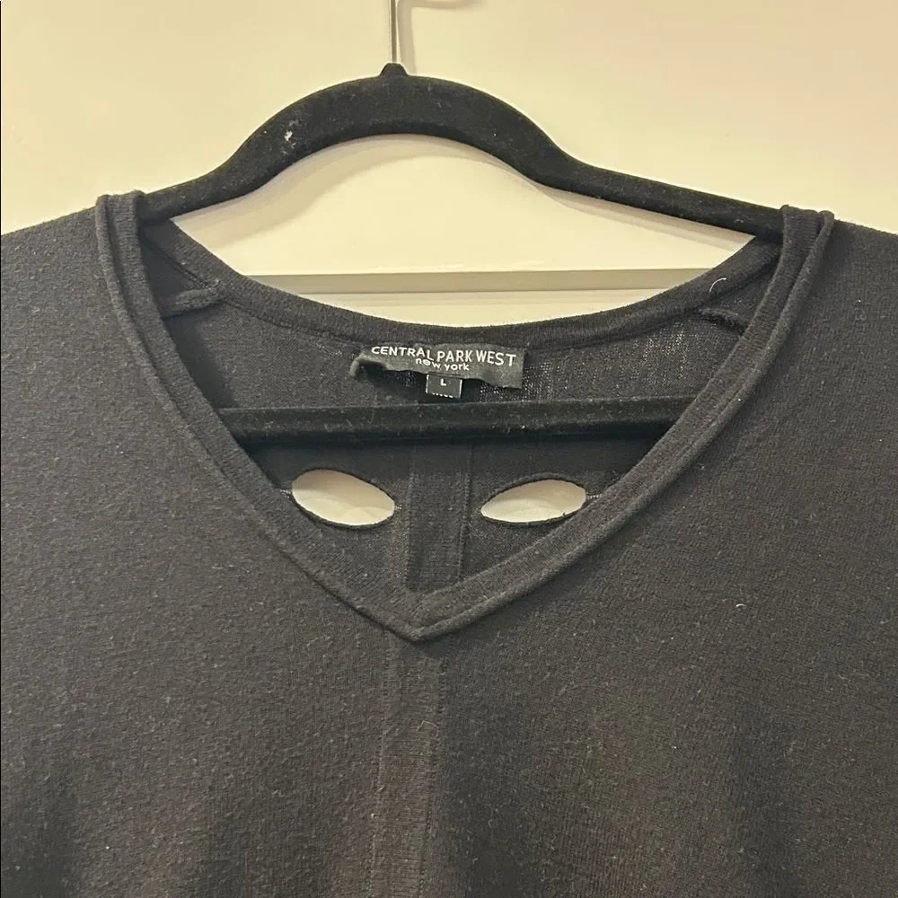 Central Park West Black Sweater with open pattern on back, size large
